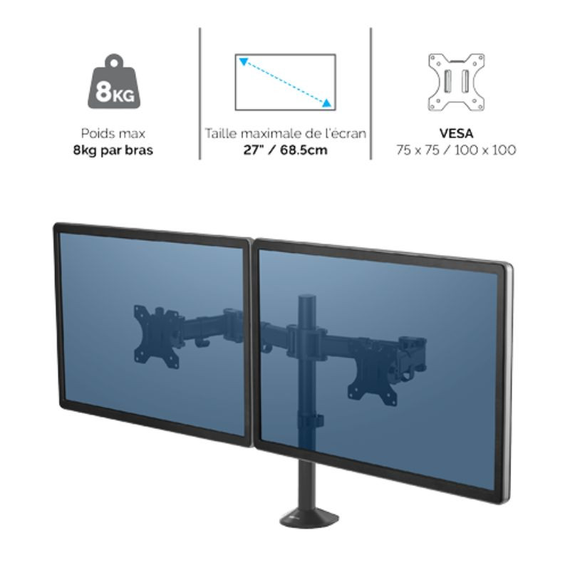 Bras Focus double écran avec barre transversale – Noir – Filex