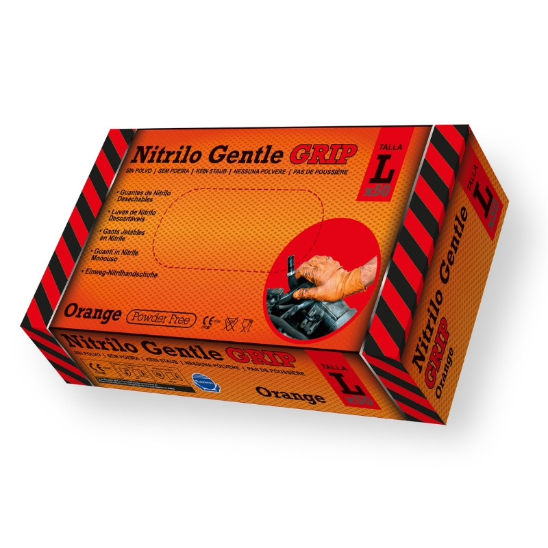 Gants Nitrile POWER GRIP Oranges - Surface Antidérapante, Contact